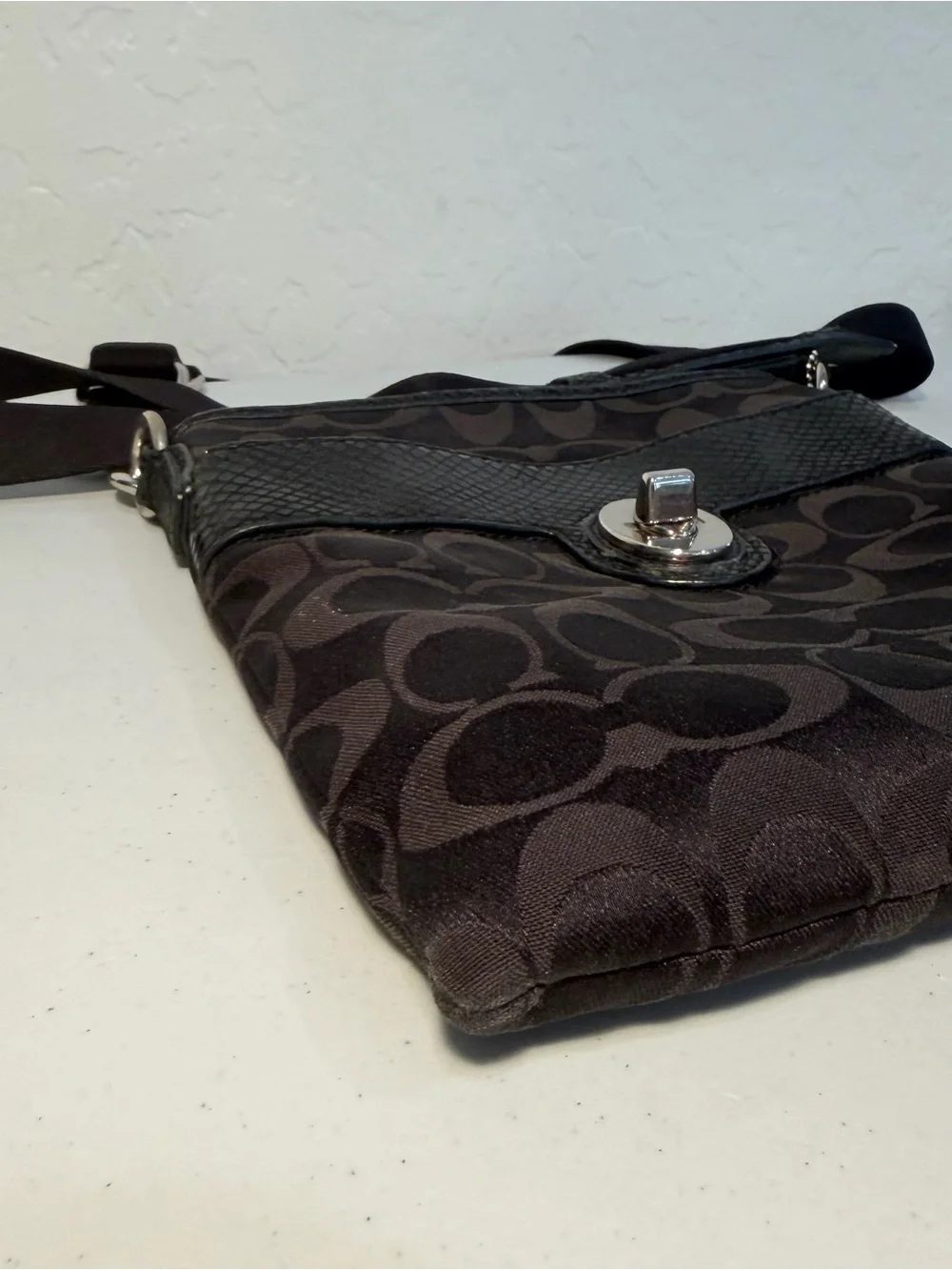 Coach Black Signature Peyton Exotic Trim Swingpack Crossbody